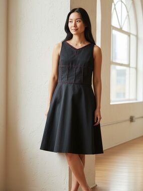 Badgley Mischka Vintage Black Fit & Flare Sayin Black Burgundy Dress Size 6